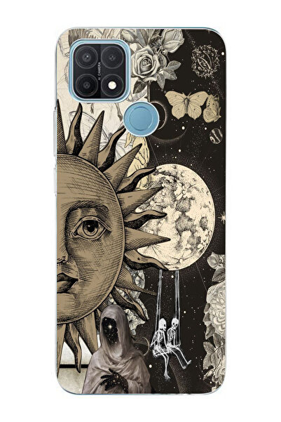 moonset Oppo A15 / A15S Uyumlu Ay ve Güneş Tasarımlı Baskılı Şeffaf Telefon K...