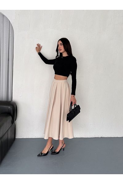 Ozy Fashion Fusta lungă plisată din țesătură dublă (gantere) de vară DBLPİLELİ-009