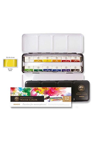 Mungyo 12li Aquarel Tam Tablet Suluboya Metal Kutu