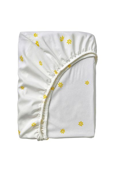 IKEA Skogsduva Fitted Sheet, White Yellow/flower Pattern, 90 X 200 Cm