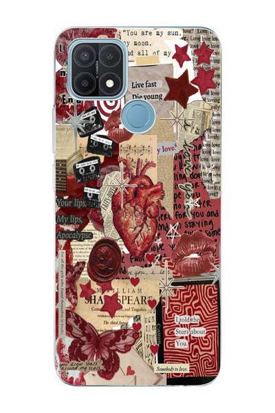 moonset Oppo A15 / A15S Uyumlu Kolaj Tasarımlı Baskılı Şeffaf Telefon Kılıfı