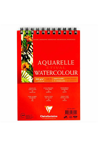 Clairefontaine Etival Classic Suluboya Bloğu A5 300gr 15 Yaprak Üstten Spiralli
