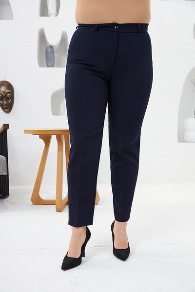 RMG Plus Size Navy Blue Fabric Trousers