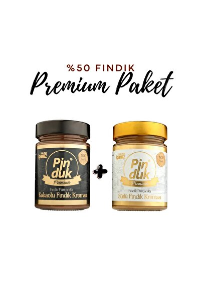 Pinduk %50 Fındıklı Sütlü Fındık Kreması Ve Kakaolu Fındık Kreması 330 gr X 2 Adet Premium Paket