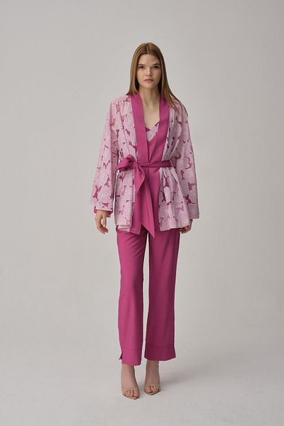 Pierre Cardin Women's Pajama Set with Vegan Silk Kimono - Lx.25231 Violet