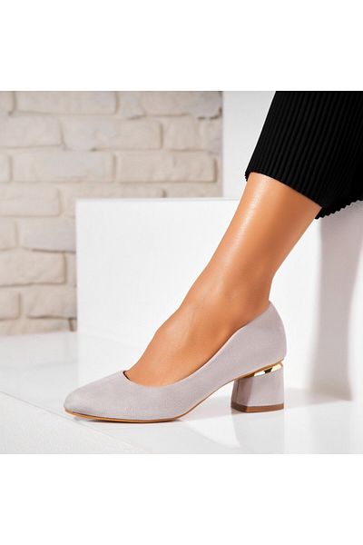 Joana Women's Grey Heeled Shoes Made of Suede Leather Jerni