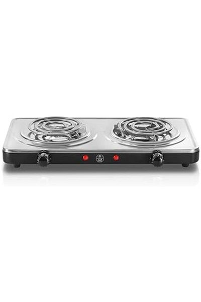 ALSAIF Double Electric Stove Stainless Steel, 2000w, Adjustable Temperature, Overheat Protection, Black, E0