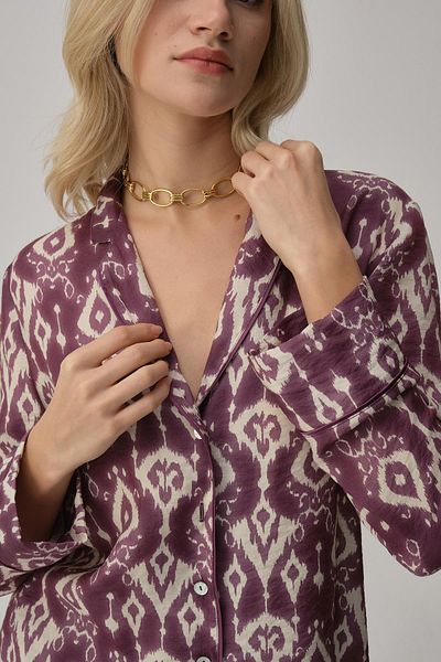 Pierre Cardin Women's Pajama Set with Piping Print - Lx.25224 Purple