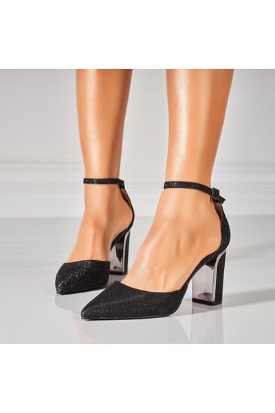 Joana Women's Black Glitter Heeled Shoes Juelz