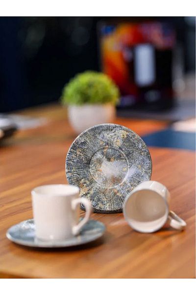 Heda Porselen Axis 12-Piece Porcelain Coffee Cup Set 6-Person Elegant Tableware