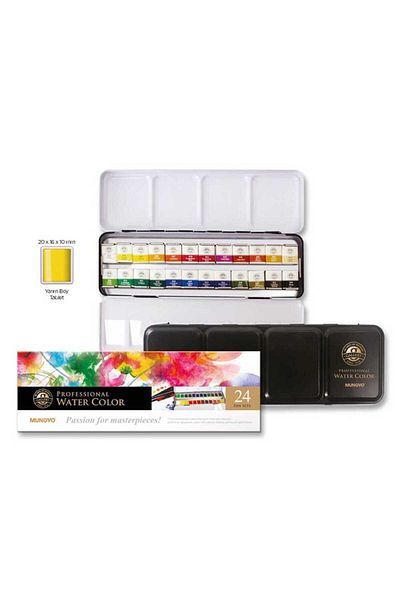 Mungyo 24Pcs Aquarel Half Tablet Watercolor Metal Box