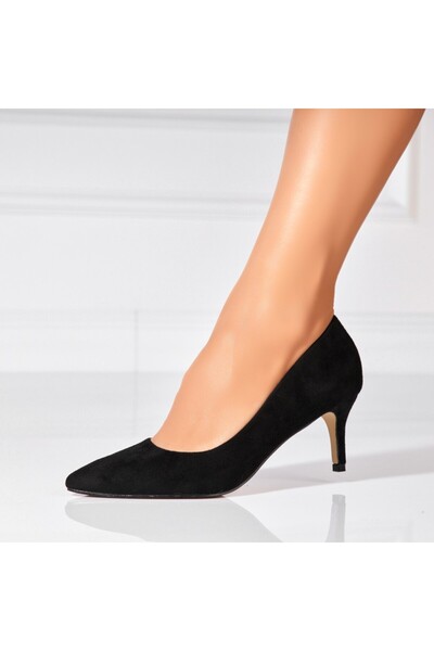 Joana Γυναικεία μαύρα παπούτσια με τακούνι από οικολογικό σουέτ Ashor2