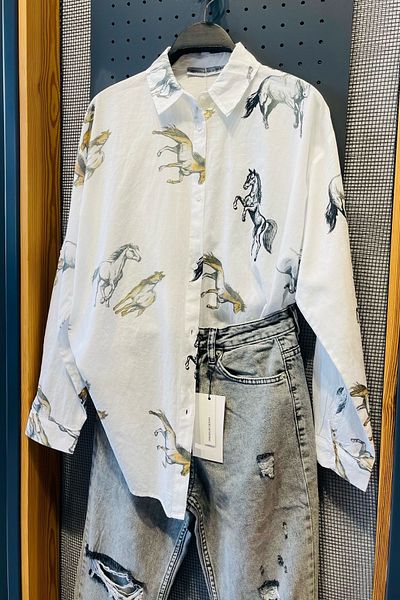 FEMELLE Women's White Printed 100% Cotton Shirt (Buy 1 Size Small)