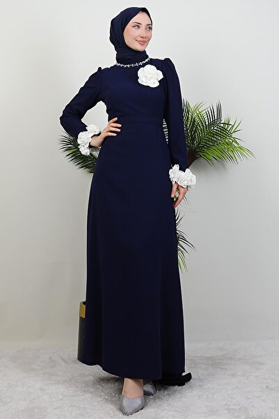 giz astore Taşlı Güllü Elbise Lacivert