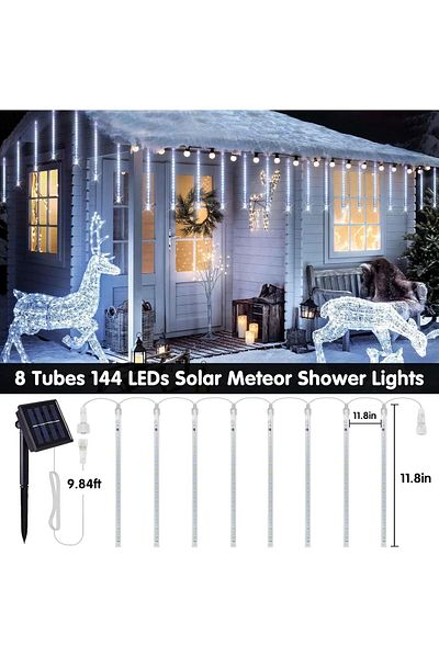 COOYA Solar String Lights Outdoor Waterproof, White Tree Lights, Meteor Shower Rain Lights for Tree