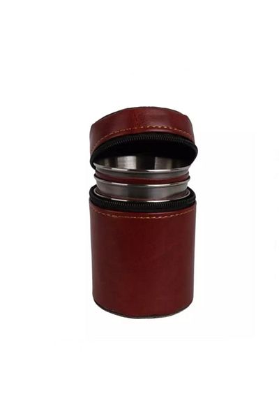 Depox Set Of 4 Stainless Steel Glasses With Leather Covers, 50 ml