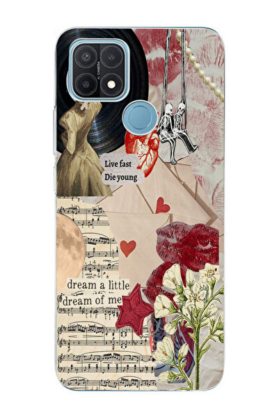 moonset Oppo A15 / A15S Uyumlu Live Fast Kolaj Tasarımlı Baskılı Şeffaf Telef...