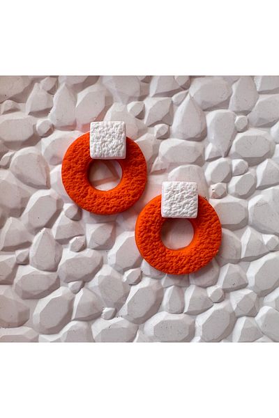 ACCESSORY Orange Circle White Square Earrings