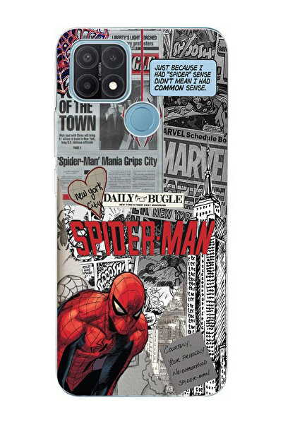 moonset Oppo A15 / A15S Uyumlu Örümcek Kolaj Tasarımlı Baskılı Şeffaf Telefon...