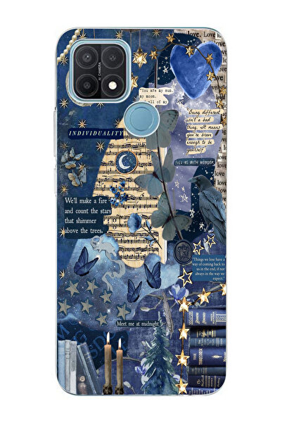 moonset Oppo A15 / A15S Uyumlu Kolaj Tasarımlı Baskılı Şeffaf Telefon Kılıfı