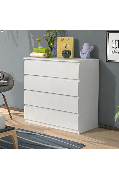 Mbes Mobilya Ümit Beyaz 80 Cm Şifonyer 4 Çekmeceli