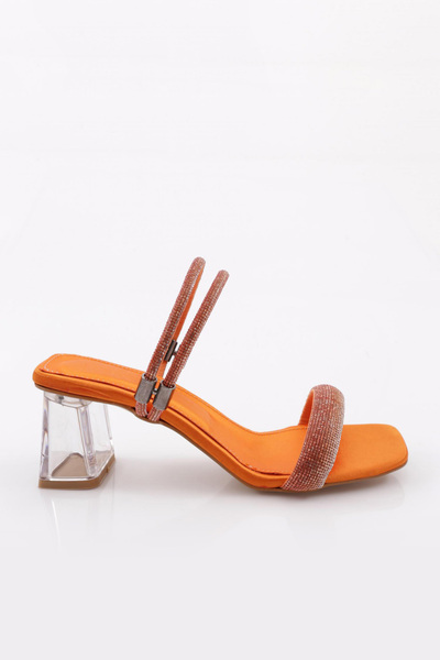 DGN Square Toe Transparent Satin Women's Heeled Sandals - Orange 10123275