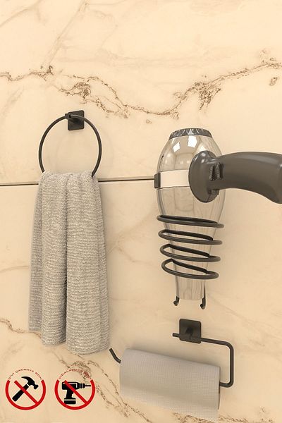 Alper Banyo Σετ αξεσουάρ μπάνιου 3 αυτοκόλλητων τετράγωνων - Δαχτυλίδι για πετσέτες, κρεμάστρα για πετσέτες και ανεξάρτητη κρεμάστρα για πετσέτες