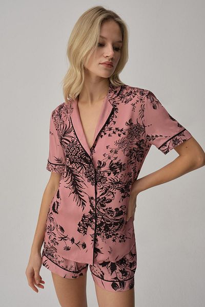Pierre Cardin Women's Pajama Set with Piping Print - Lx.25226 Rose