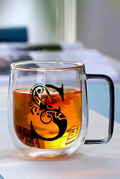 Kitchen Way Çift Cidarlı Borosilikat 350ML Harfli Cam Kupa Bardak KW-884