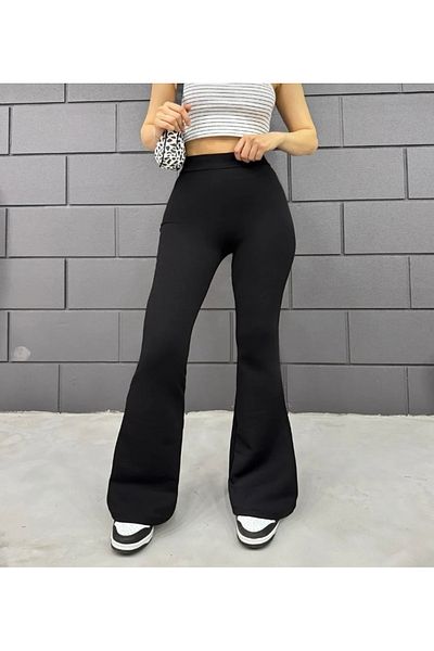 HZL Women's Flared Crepe High Waist Lycra Leggings Trousers