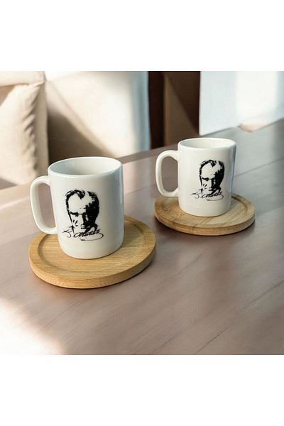 WPAWZ Ataturk Signed Bamboo Coffee Cup Set for 2 People