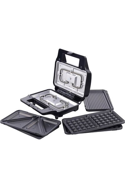 TESLA Sandwich maker 3 in 1 Tesla MG201BX, 900 W, Placi detasabile antiaderente, LED (Negru/Inox)