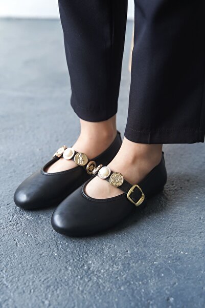 MODAADAM Women's Venily Sequin Flat Ballerinas - Black-Leather