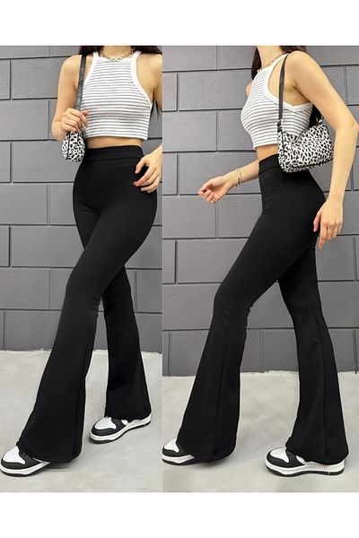 HZL Women's Flared Crepe High Waist Lycra Leggings Trousers