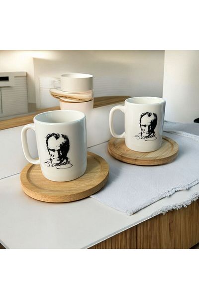 WPAWZ Ataturk Signed Bamboo Coffee Cup Set for 2 People