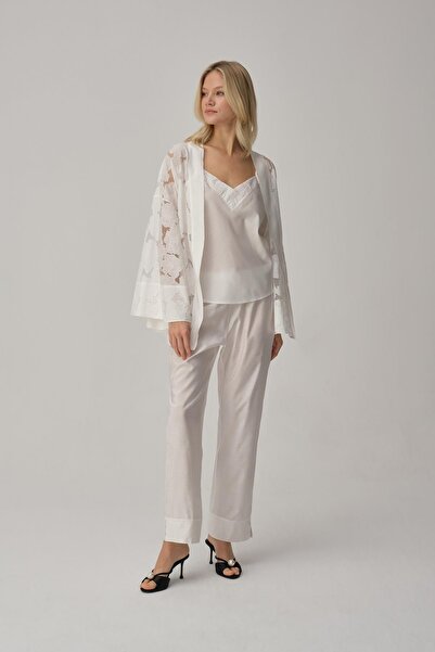 Pierre Cardin Vegan Ipek Kimonolu Kadın Pijama Takımı - Lx.25231 Ivory