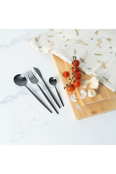 VAV GET 16-Piece Flatware Cutlery Set Service for 4 People, Elegant & Durable Design, Black.