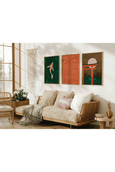 ARTCASTLE 3'lü Ahşap Çerçeveli Tablo Seti Chinese