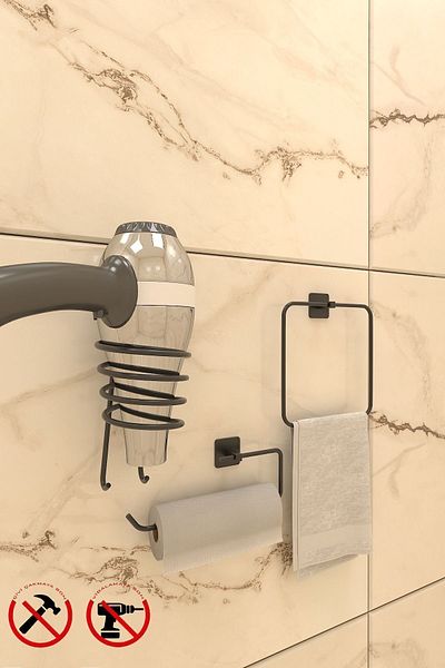 Alper Banyo Σετ αξεσουάρ μπάνιου 3 - Φινίρισμα σε σκούρο βράχο, κρεμάστρα κατάδυσης και πετσέτα Solo