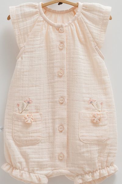 Caramell Baby Girl Jumpsuit 100% Cotton Muslin Fabric with Flower Detail 2025 New Season