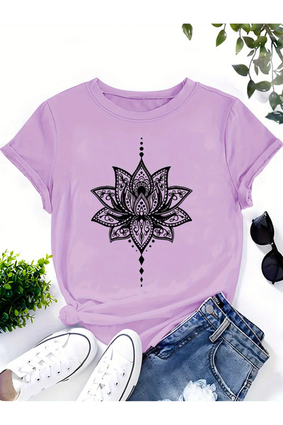 bellanova Γυναικείο καλοκαιρινό μπλουζάκι με στάμπα Lotus - κοντό μανίκι, στρ...