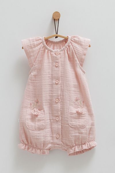Caramell Baby Girl Jumpsuit 100% Cotton Muslin Fabric with Flower Detail 2025 New Season