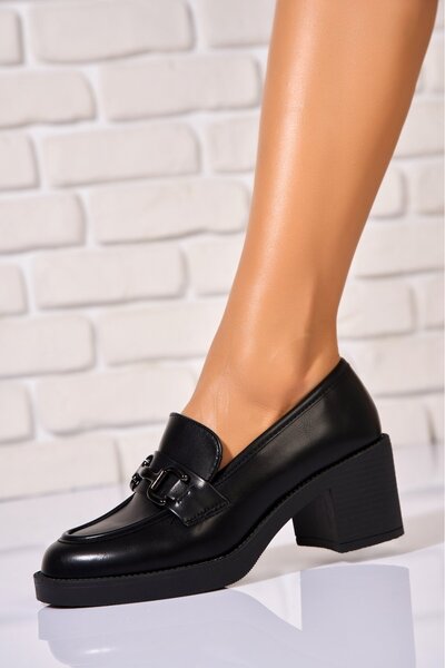 Joana Pantofi dama cu toc Negri din Piele Ecologica Indiya