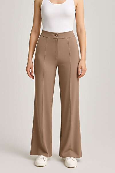 Butik Düğmeli Palazzo Pantolon Bisküvi Renk