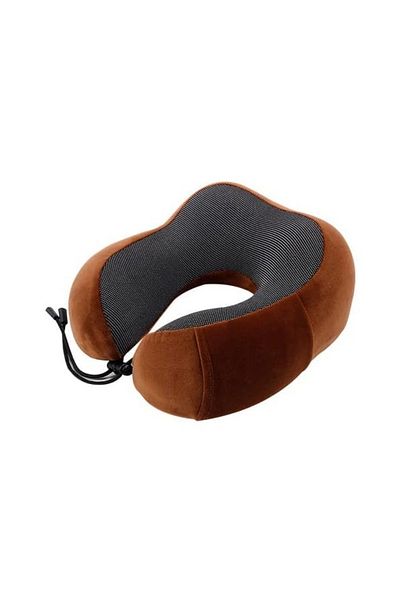 Depox Travel Neck Pillow, For Airplane And Car, Memory Foam, 25x30 Cm, Brown