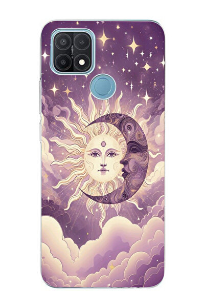 moonset Oppo A15 / A15S Uyumlu Ay ve Güneş Tasarımlı Baskılı Şeffaf Telefon K...