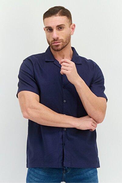 Algspar قميص رجالي كاجوال بأكمام قصيرة وقصّة عادية، أزرق داكن