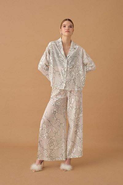Pierre Cardin Σετ γυναικείες πιτζάμες με στάμπα Braletli - Lx.25237 Ivory