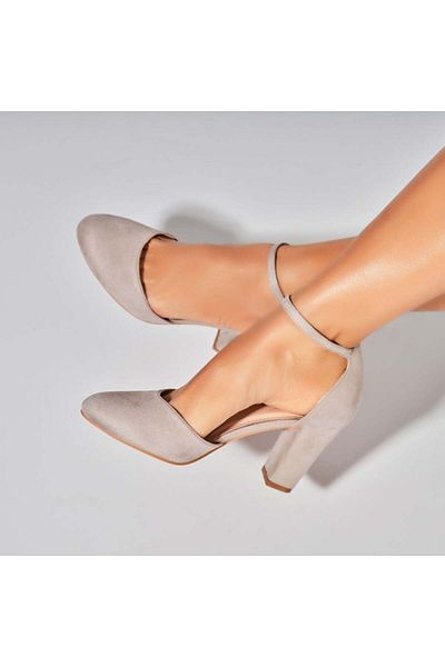 Joana Women's Grey Heeled Shoes Made of Eco-Suede Leather Yenifer