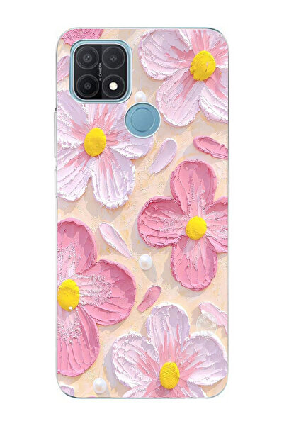 moonset Oppo A15 / A15S Uyumlu Pastel Çiçek Tasarımlı Baskılı Şeffaf Telefon ...